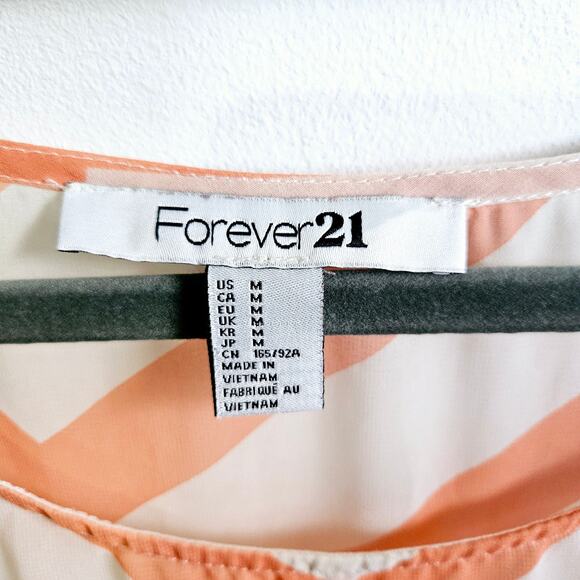 Forever 21 Women's M Chevron Stripe Blouse Orange White Lightweight Semi Sheer - Picture 5 of 6